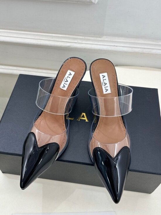 Alaia Shoes - ALAIA Women's Transparent Strap High-Heel Mules with Heart Detail